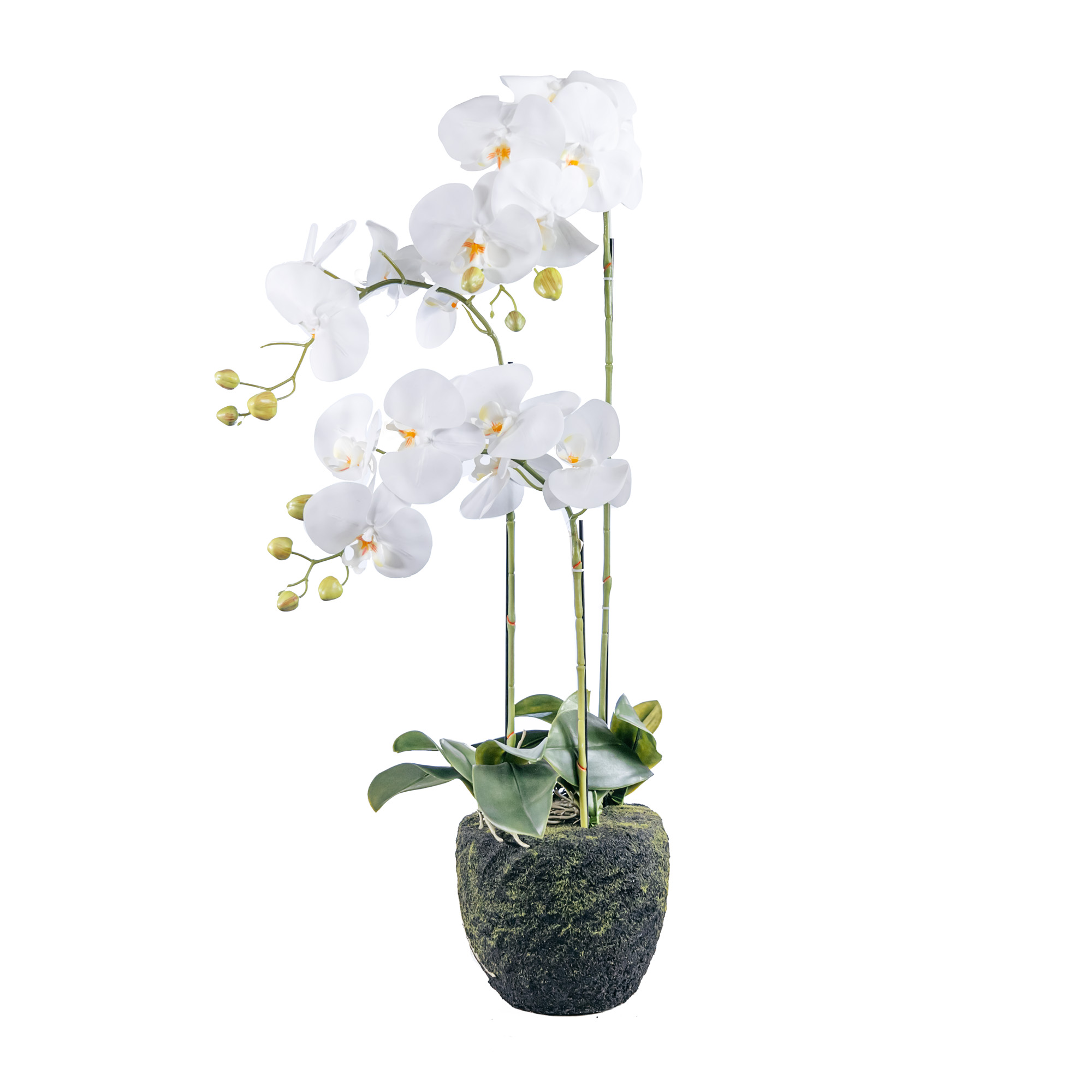 Artificial silicone orchid in pot, 3 stems